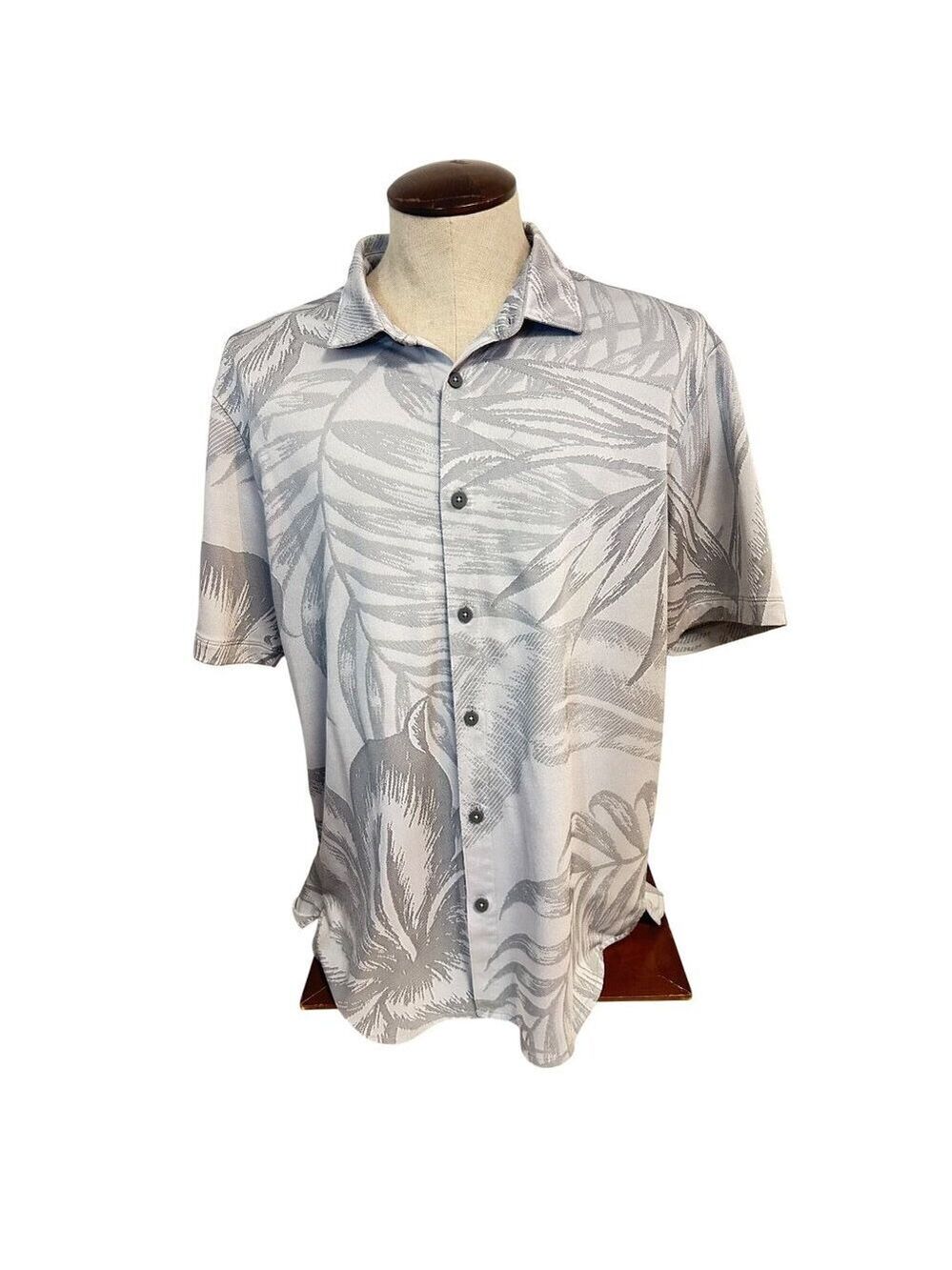 Tommy Bahama Island Zone Mens XL Collared Button-Up Shirt Gray Tropical